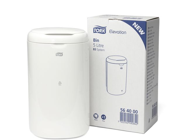 Hygienebehälter Elevation, Kunststoff, Klappdeckel, 5 l, 190 x 160 x 338 mm, weiß