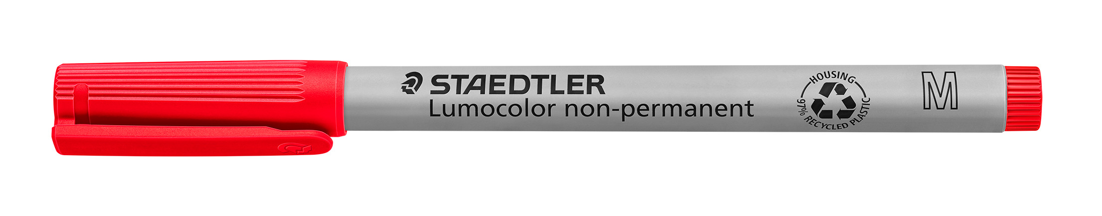 STAEDTLER® OH-Stift, Lumocolor® 315, M, nachfüllbar, non-permanent, Rundspitze, 1 mm, Schaftfarbe: grau, Schreibfarbe: rot