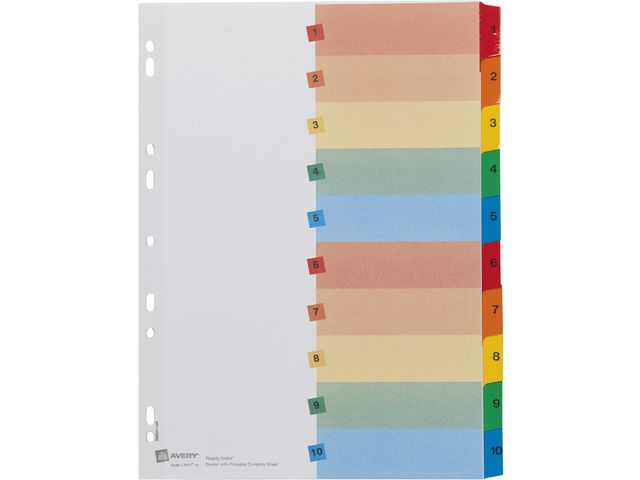Zweckform® Register, Spezialkarton, 190 g/m², 1 - 10, A4, 10 Blatt, 5farbig