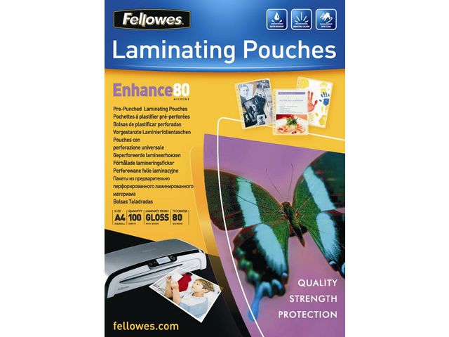 Fellowes Laminating Pouches Enhance 80 micron - 100er-Pack - glänzend - A4 - Taschen für Laminierung