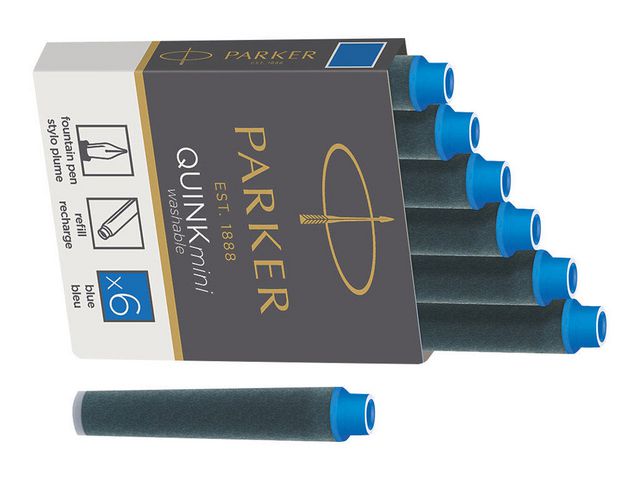 Quink Mini-Tintenpatrone für Füllfederhalter, auswaschbare, blaue Tinte