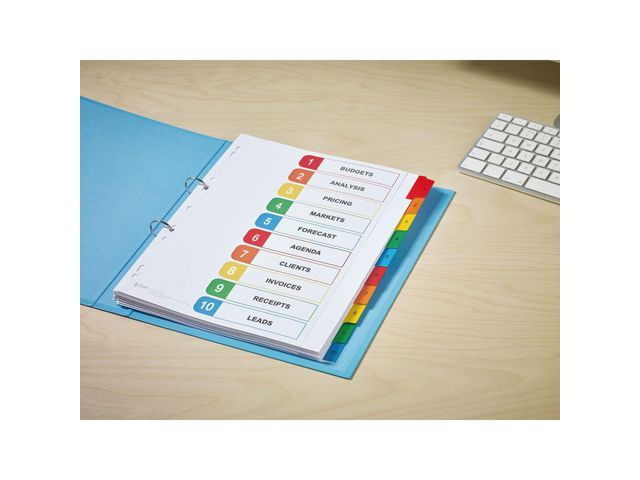 Zweckform® Register, Spezialkarton, 190 g/m², 1 - 10, A4, 10 Blatt, 5farbig