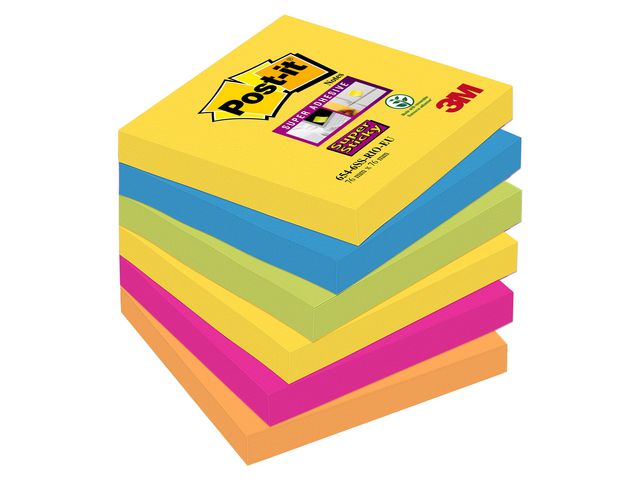 Block mit Super Sticky Notes, 76 x 76 mm, verschiedene Neon- und Ultra-Farben, 6er-Pack, 90 Blatt