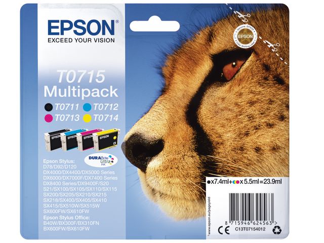 Epson T0715 Multipack - 4er-Pack - Schwarz, Gelb, Cyan, Magenta - Original - Tintenpatrone