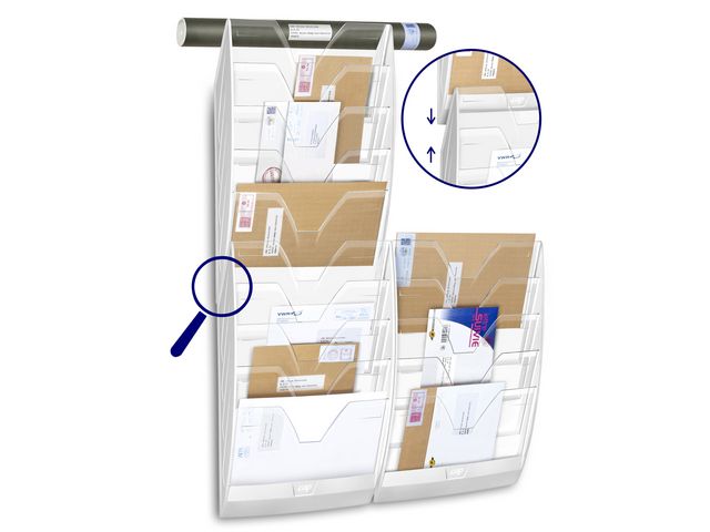 Prospekthalter Retion/Mailroom, 5 Fächer A4, 350 x 120 x 580 mm, weiß/farblos, transparent