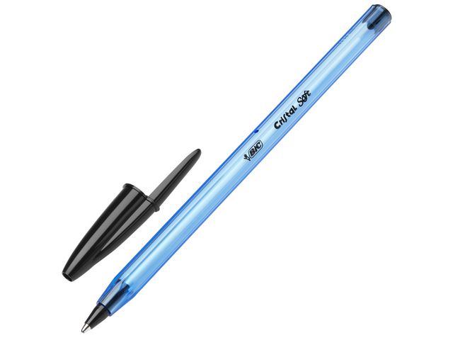 Kugelschreiber Cristal® Soft, 0,45 mm, Schaftfarbe: blau, transparent, Schreibfarbe: schwarz