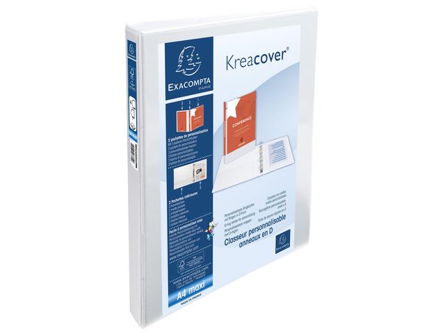 Kreacover® Ringbuch 4 D-Ringe 20 mm A4 Maxi 185 Blatt Außenseiten und Rücken personalisierbar Karton mit Polypropylen-Beschichtung Weiß