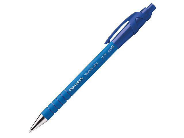 Flexgrip Ultra, Druckkugelschreiber, Mittelstarke 1-mm-Spitze, Blauer Gummischaft mit Griff, Blaue Tinte