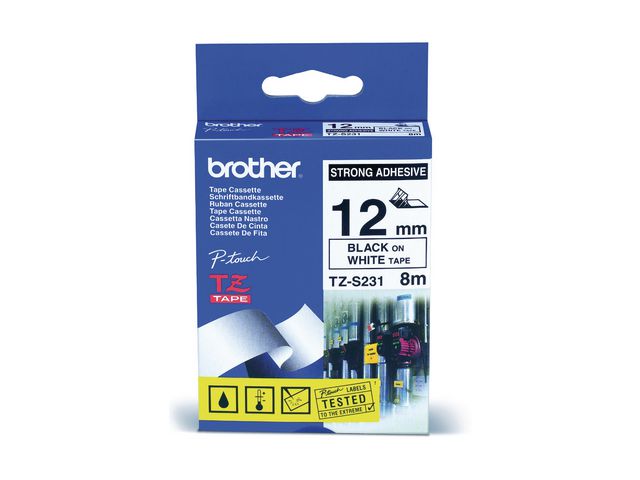brother® Schriftbandkassette, TZe, laminiert, 12 mm x 8 m, schwarz auf weiß