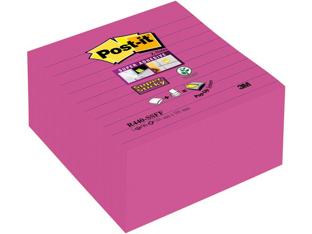Super Sticky Z-Notes liniert, 101 x 101 mm, Ultrapink, 90 Blatt
