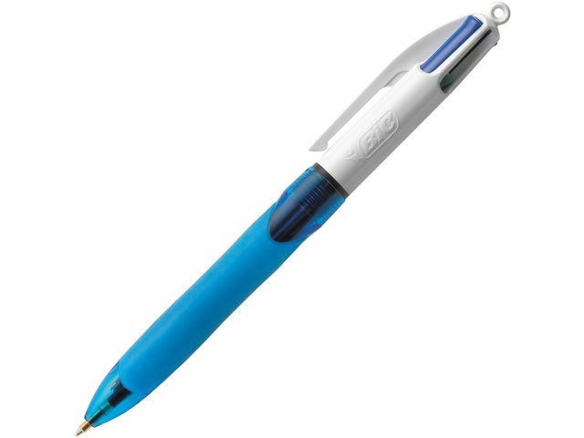 Mehrfarbkugelschreiber, 4Colours™ GRIP MEDIUM, nachfüllbar, Druckmechanik, 0,4 mm, Schaftfarbe: hellblau/weiß, Schreibfarbe: schwarz/rot/blau/grün