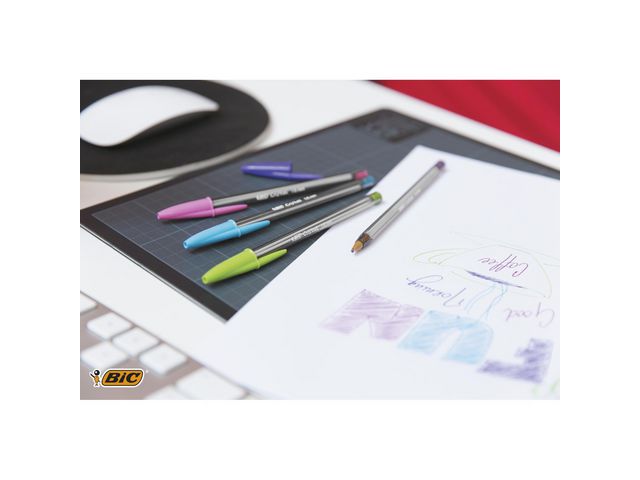 Cristal Fun, Kugelschreiber, 1,6-mm-Spitze, Transparenter Schaft, Verschiedene Tintenfarben: Pink, Blau, Grün, Violett