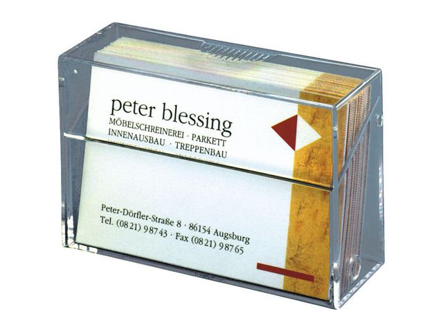 Visitenkartenbox, Kunststoff, 92 x 30 x 59 mm, für: 100 Karten, Kartengröße: 85 x 56 mm, farblos, transparent