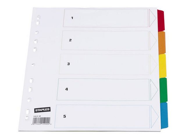 Register, Karton, 170 g/m², blanko, Eurolochung, A4, 5 Blatt, weiß
