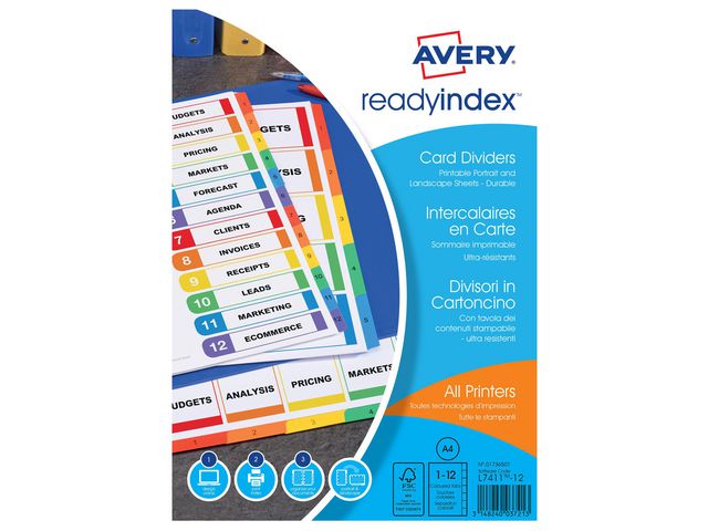 ReadyIndex™, Vorbedruckte Trennblätter aus Karton, 12 Blatt, A4
