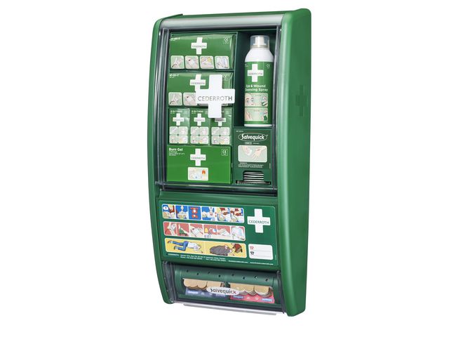 Erste-Hilfe-Schrank, gefüllt, 29 x 12 x 56 cm, grün