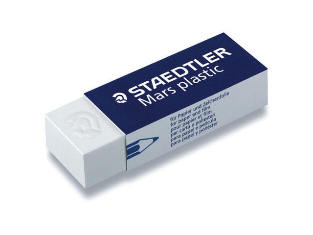 ® Radierer Mars® Plastic, rechteckig, mit Kartonhülle, Polypropylen, für: Blei-/OHP-Stifte, 65 x 23 x 13 mm, weiß