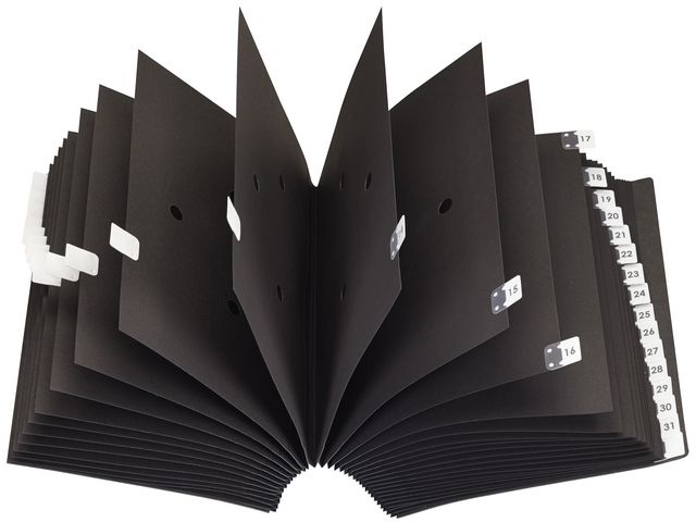 Pultordner, Hartpappe (RC), 1 - 31, A4, 27 x 34 cm, 32 Fächer, schwarz
