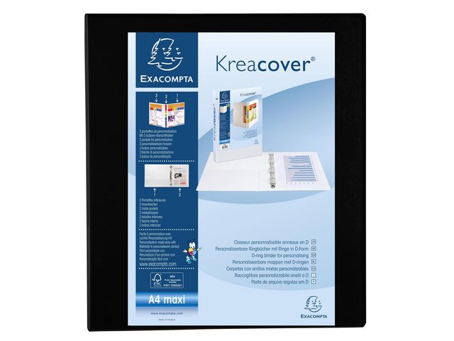 KreaCover Präsentations Ringbuch, A4 Maxi, Ringkapazität 40 mm, 4 Ringe, Schwarz