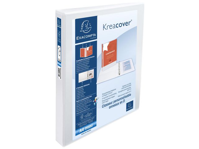 Kreacover® Ringbuch 4 D-Ringe 25 mm A4 Maxi 230 Blatt Außenseiten und Rücken personalisierbar Karton mit Polypropylen-Beschichtung Weiß