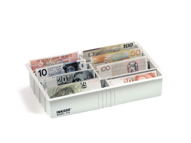 Banknotenfach, 8 Fächer, alle Währungen, 330 x 195 x 65 mm, grau