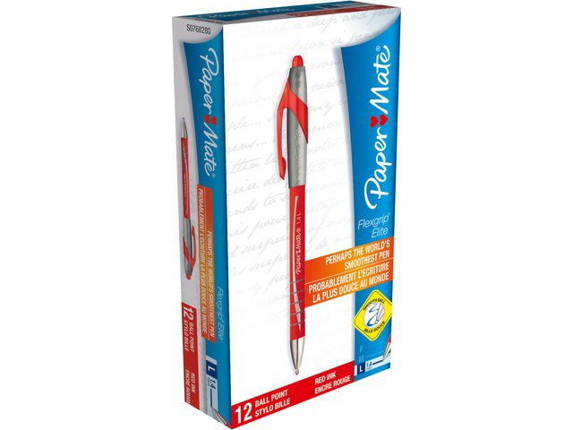 FlexGrip Elite, Druckkugelschreiber, Breite 1,4-mm-Spitze, Roter Gummischaft mit Griff, Rote Tinte
