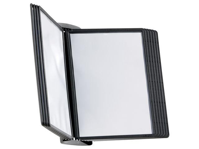 Sichttafelwandhalter SHERPA® STYLE WALL 10, für: 10 Sichttafeln, A4, farblos/schwarzer Rahmen, gefüllt, schwarz