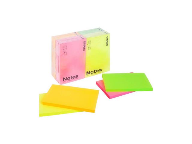 Haftnotiz stickies™ neon, 127 x 76 mm, 4farbig sortiert, 100 Blatt