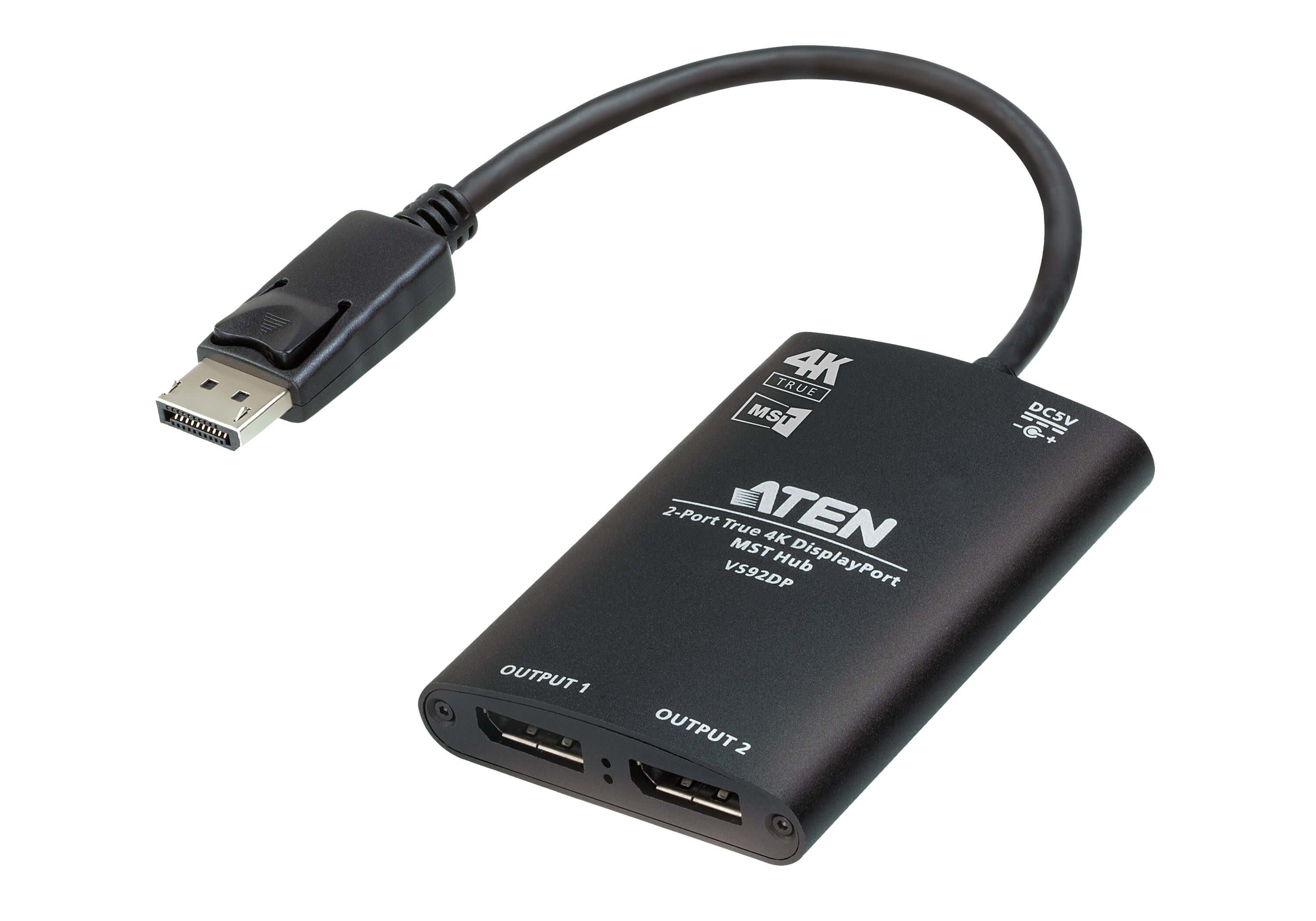 2-Port True 4K DisplayPort MST Compact Splitter with Fixed DisplayPort Input
