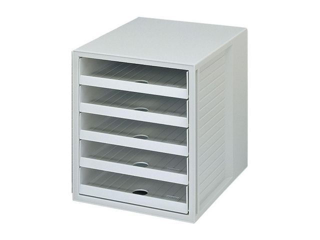 Schubladenbox, PS, mit 5 offenen Schubladen, A4, 275 x 330 x 320 mm, lichtgrau