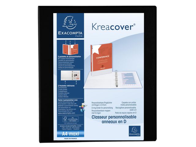 Kreacover Ringbuch A4+, PP, Ringkapazität 25 mm, 4-Ringe, Schwarz