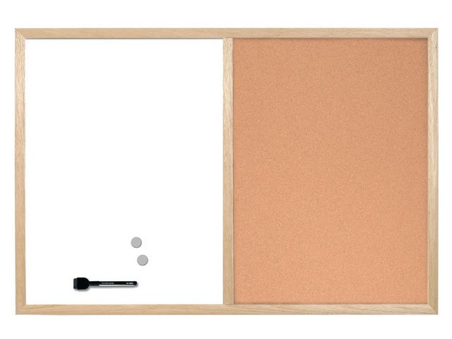 Kombitafel, Korktafel, magnetisches Whiteboard, lackierter Stahl, Holzrahmen, 800 x 600 mm