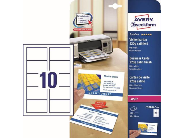 Zweckform® Visitenkarte Quick&Clean™, Laser, 220 g/m², 85 x 54 mm, ultraweiß