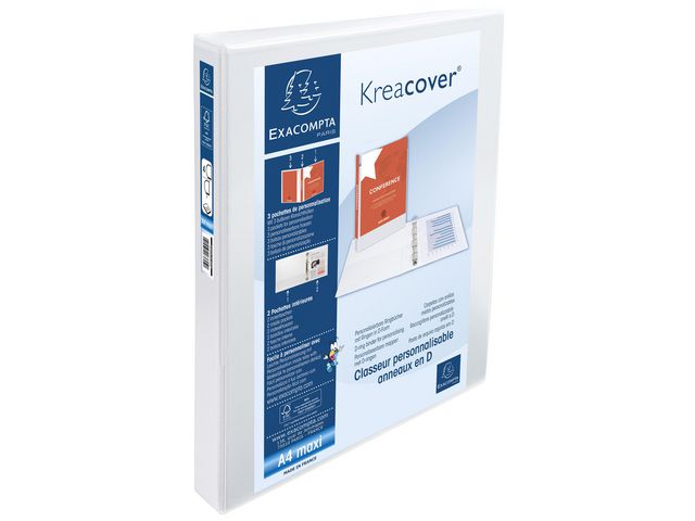 Kreacover® Ringbuch 4 D-Ringe 30 mm A4 Maxi 275 Blatt Außenseiten und Rücken personalisierbar Karton mit Polypropylen-Beschichtung Weiß