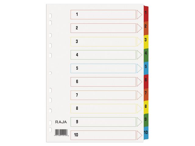 Register, Karton, 170 g/m², 1 - 10, Eurolochung, A4, 10 Blatt, weiß