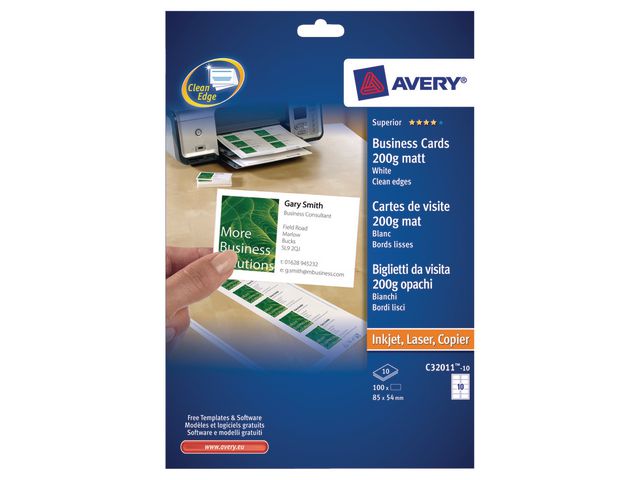 Zweckform® Visitenkarte Quick&Clean™, Inkjet/Laser/Kopierer, 200 g/m², 85 x 54 mm, weiß, matt