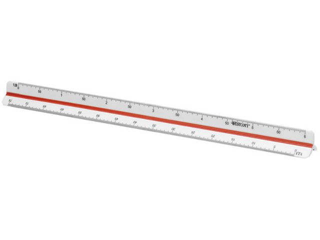Edelstahllineal, 30 cm, Silber mit roten Linie