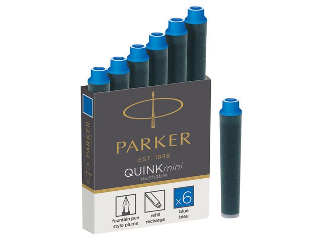 Quink Mini-Tintenpatrone für Füllfederhalter, auswaschbare, blaue Tinte