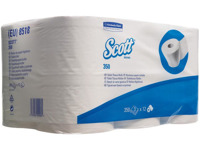 Toilettenpapier 350, Tissue, 3lagig, auf Rolle, 350 Blatt, hochweiß