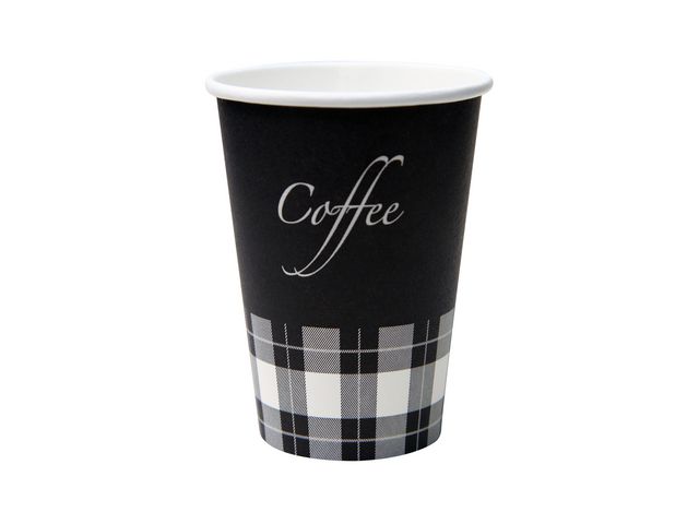 Premium Kaffee Trinkbecher, Pappe, 150 ml, Schwarz mit Weiß