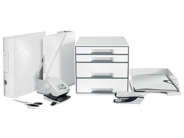 WOW Cube Schubladenbox, A4 Maxi, 4 Schubladen, 287 x 270 x 363 mm, Weiß und Grau