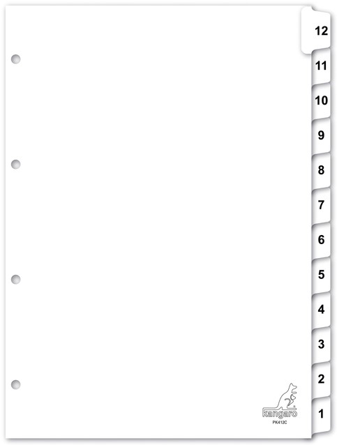 Registerkarten, Karton A4, 4 Ringe, 1-12