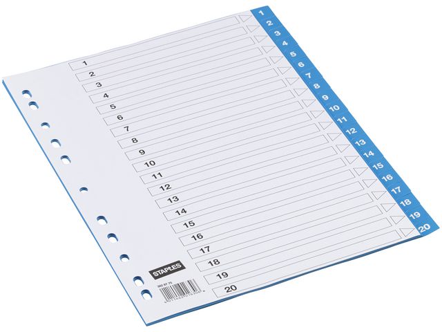 Register, PP, 0,12 mm, 1 - 20, Eurolochung, A4, 20 Blatt, blau