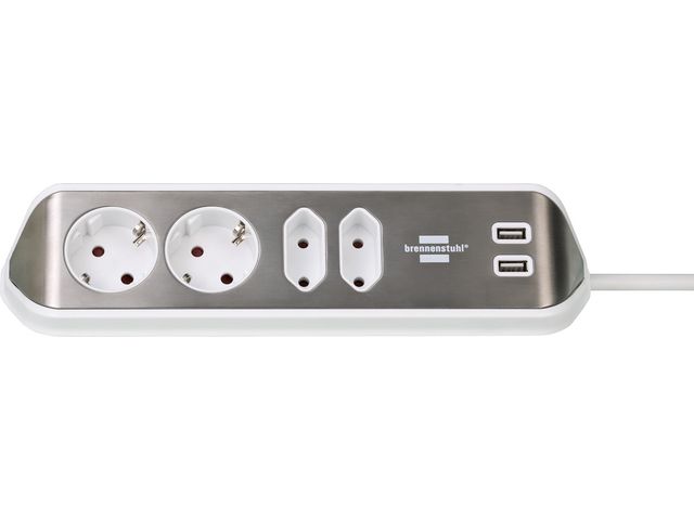 Eckverbindungsdose, 2-fach mit 2 x USB, Silber, Weiß