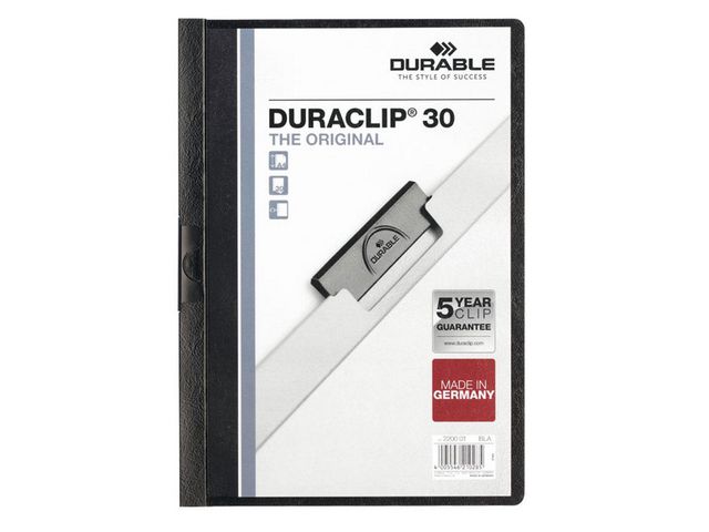Duraclip® Original Klemmhefter, A4, 30-Blatt-Papieraufnahme, PVC, Schwarz