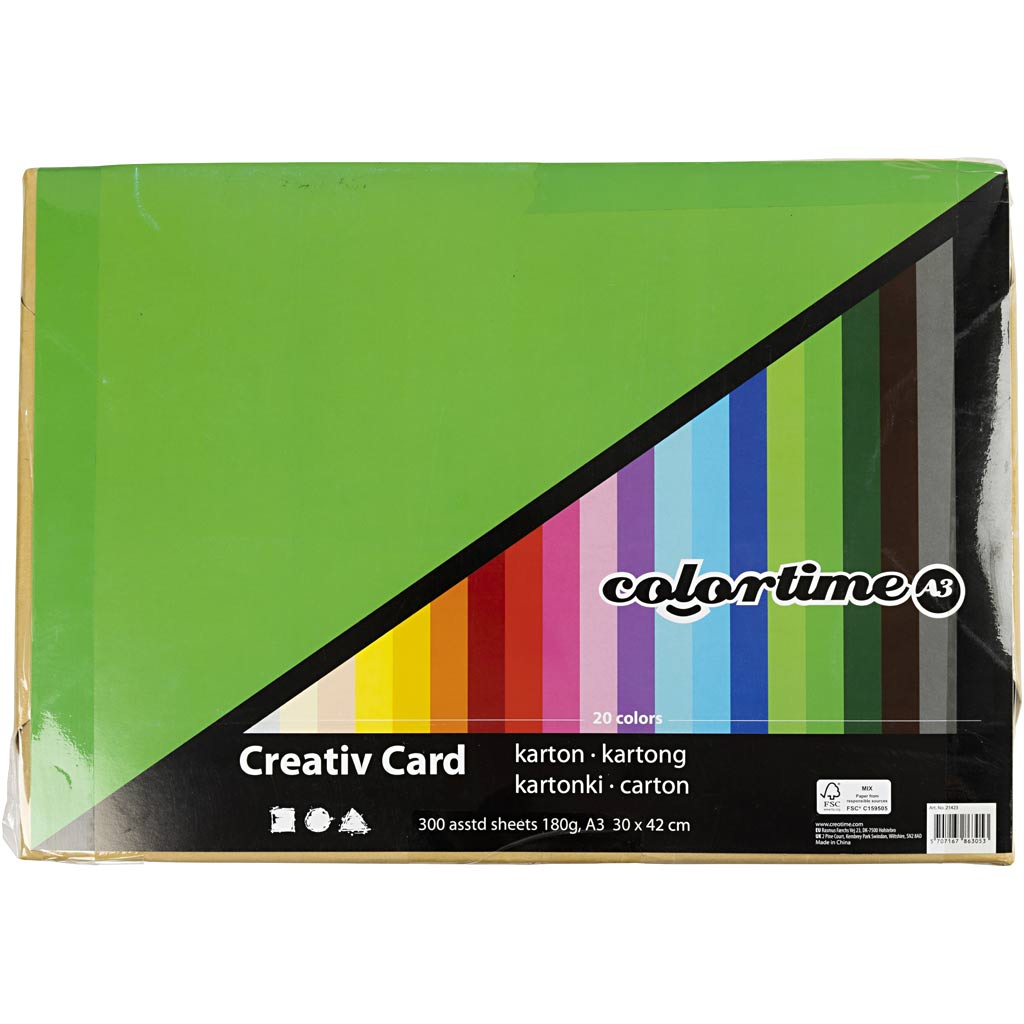 Farbiger Karton, A3 297x420 mm, 180 gr, 300 verschiedene Blätter, verschiedene Farben