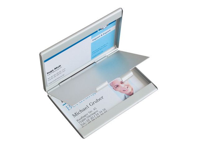 Visitenkartenbox Twin, Aluminium, für: 2 x 15 Karten, Kartengröße: 90 x 58 mm, silber, matt