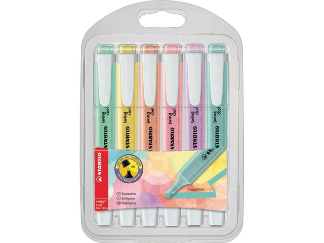 Swing Cool™ Textmarker mit flachem Schaft, Keilspitze, 1–4 mm Strichstärke, Verschiedene Pastellfarben