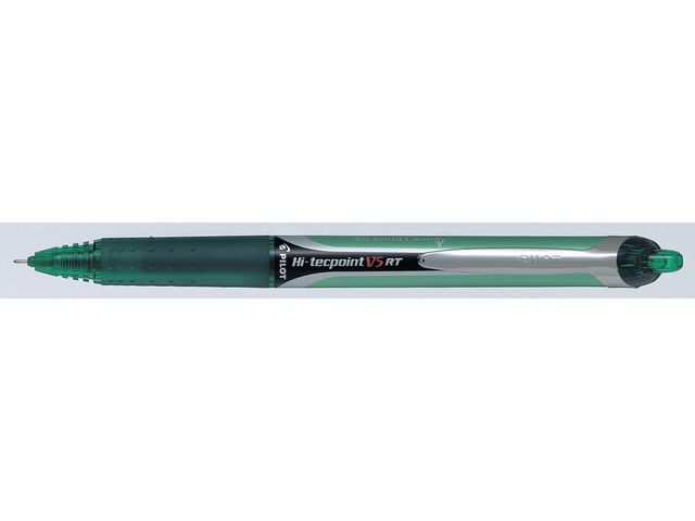 Hi-Tecpoint V5 RT, Tintenroller mit einziehbarer Mine, Extrafeine 0,5-mm-Spitze, Grüner Schaft mit Griff, Grüne Tinte