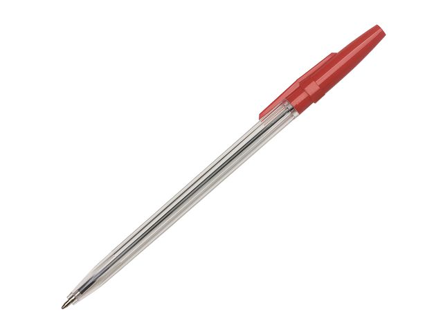 Kugelschreiber, Einweg, mit Kappe, M, 0,7 mm, Schaftfarbe: farblos, transparent, Schreibfarbe: rot